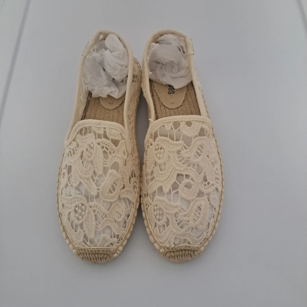 Soludos Lace Smoking Slipper Espadrille Cream 8 NWOB